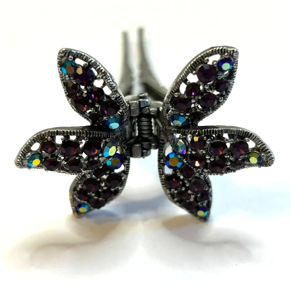 Vintage AB Rhinestone Flower Hair Clip